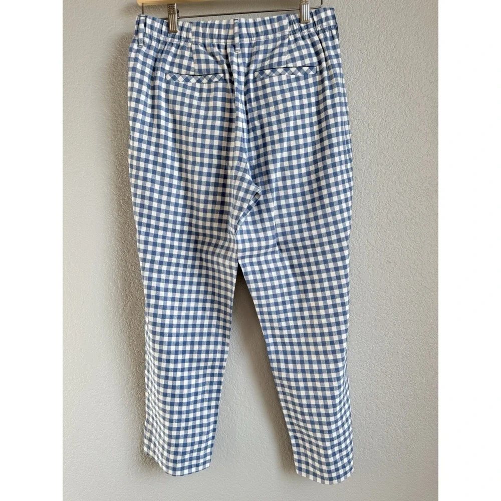 J.Jill Linen Stretch Pants Women S Blue Gingham Check Crop‎ Cottagecore Coastal